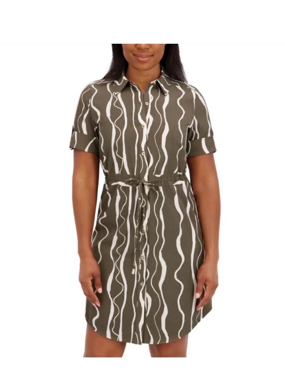 HALSTON Tie Waist Shirt Dress
